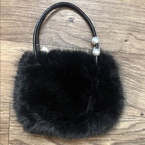 NWT Elegant Black Faux Fur Mini Handbag